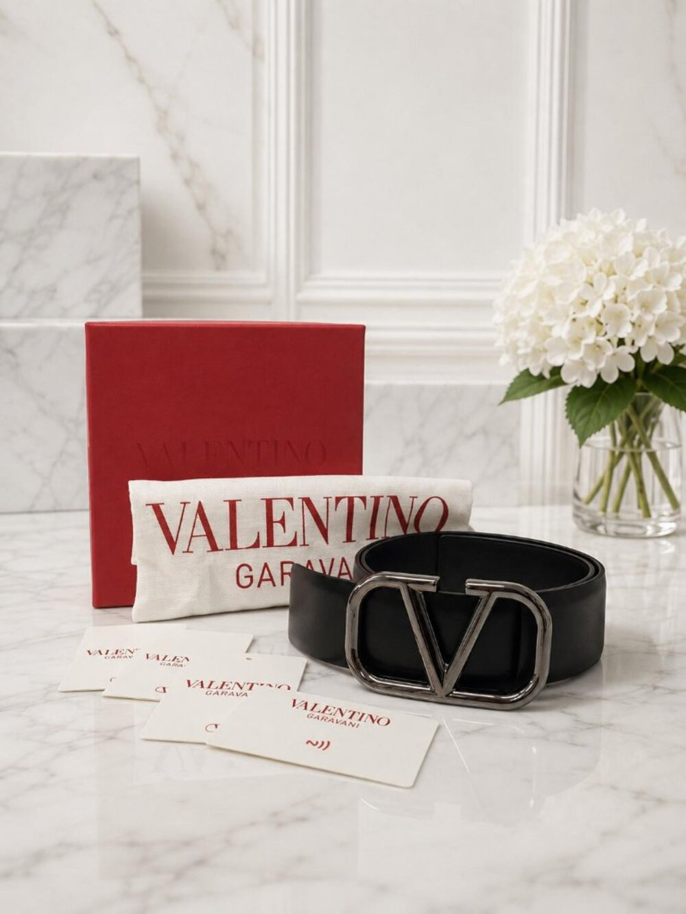 Authentic Valentino Garavani VLogo Black Leather Belt